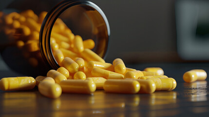  nutrition supplements yellow multivitamin pills - obrazy, fototapety, plakaty