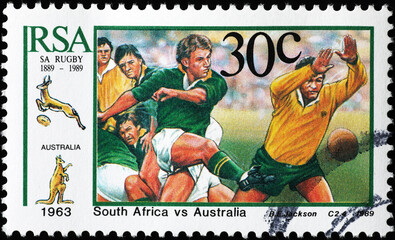 Rugby match of 1963 South Africa vs,Australia celebrated on stamp