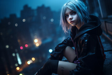 Fototapeta premium AI generated picture of cyberpunk girl future technology or game personage