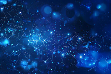 Naklejka na ściany i meble Abstract dark background with blue glowing neon hexagons, abstract background 3D image