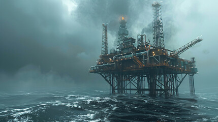 Offshore oil and gas platform - obrazy, fototapety, plakaty