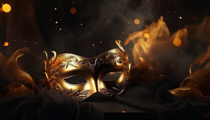 Carnival mask gold on black background