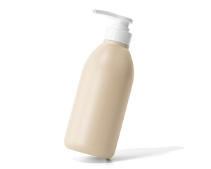 Blank Plastic Cosmetic Shampoo Bottle Packaging With Pump Isolated On Transparent Background, Prepared For Mockup, 3D Render.