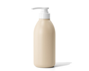 Blank Plastic Cosmetic Shampoo Bottle Packaging With Pump Isolated On Transparent Background, Prepared For Mockup, 3D Render.