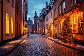   Old town, Christmas time. Old town in winter.