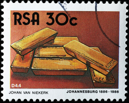 Gold bars on south african postage stamp