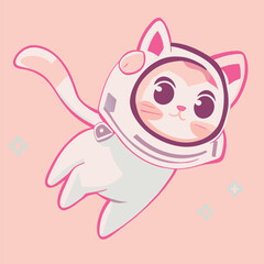 flying astronauts cat on space, sticker, clean white background, t-shirt design, graffiti, vibrant, vector illustration kawaii