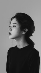 Minimalist portrait of a asian korean woman in studio. AI Generative