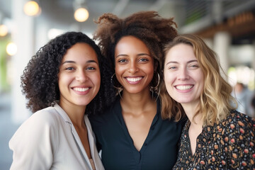 Portrait of cheerful mixed age range multi ethnic women. AI Generative - obrazy, fototapety, plakaty