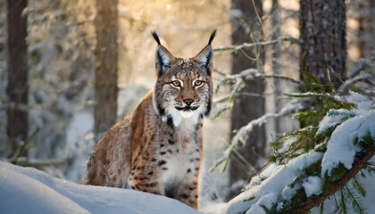 Obraz premium Lynx in the snow. Winter forest
