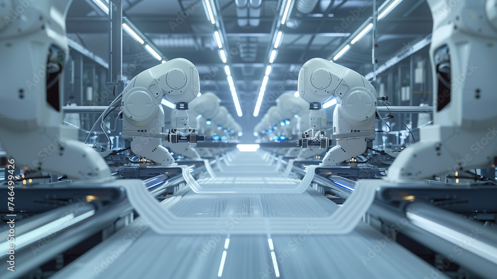 Aufkleber an advanced robotics assembly line, demonstrating precision and efficiency in modern manufacturing, 