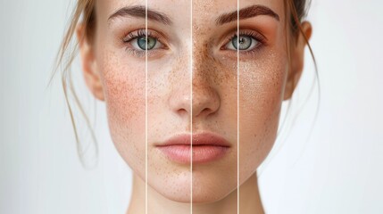 A woman with freckles and a before picture of her face, AI