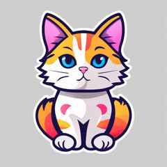 Colorful logo style of a cat illustration isolated on solid color background. Animal nature icon concept in premium vector style.