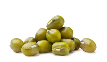 Heap of mung beans close-up on a white background. Isolated