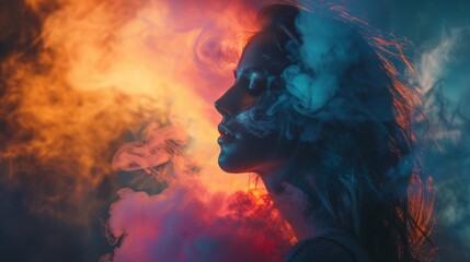 A woman with smoke coming out of her hair, AI