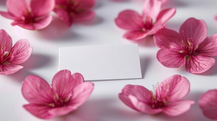 A white card with pink flowers and a note on it, AI