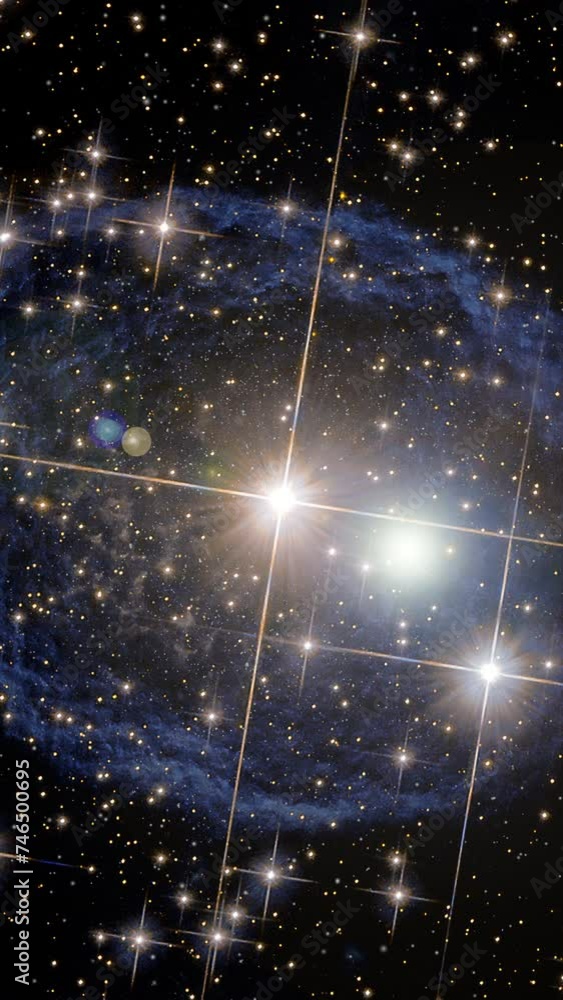 Wall mural celestial brilliance: star cluster and nebula in space, lgiht flare. vertical video animation based 