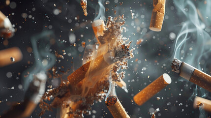 Broken Cigarette: Show a broken or crushed cigarette to symbolize quitting or rejecting tobacco use. Generative AI - obrazy, fototapety, plakaty