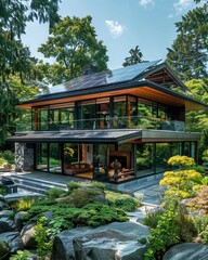 Obraz premium Contemporary Architecture with Solar-Powered Roof