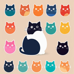 Colorful logo style of a cat illustration isolated on solid color background. Animal nature icon concept in premium vector style.