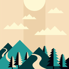 Mountainside landscape in simple angular style