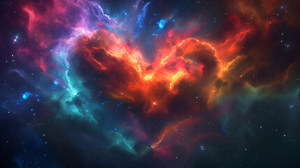 Heart shaped galaxy nebula and milky way illustration, generative ai - obrazy, fototapety, plakaty