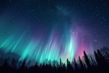 Aurora Night sky with northern lights over winter mountains. - obrazy, fototapety, plakaty
