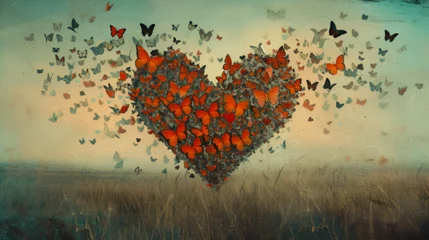 Selbstklebende Fototapete Schmetterlinge im Grunge Valentine's Day multicolour heart white and butterflies - generative ai