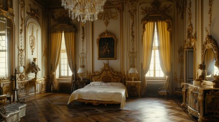 Baroque aristocratic style bedroom interior design in a luxury home. - obrazy, fototapety, plakaty