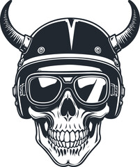 Biker skull in helmet, vector illustration - 746503080