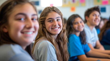 Fototapeta premium Happy Teenage Students Engaging Actively in Classroom Learning Activities at High School