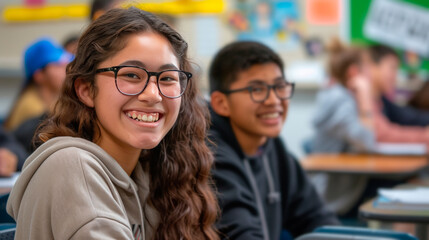 Happy Teenage Students Engaging Actively in Classroom Learning Activities at High School