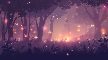 Whimsical Firefly Dance in Anime Forest.