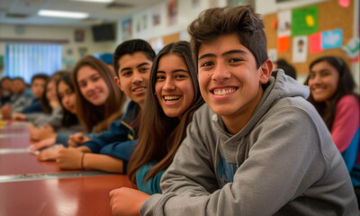 Fototapeta premium Happy Teenage Students Engaging Actively in Classroom Learning Activities at High School