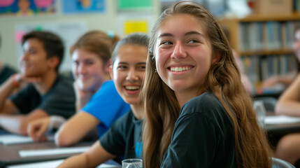 Happy Teenage Students Engaging Actively in Classroom Learning Activities at High School