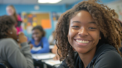 Fototapeta premium Happy Teenage Students Engaging Actively in Classroom Learning Activities at High School