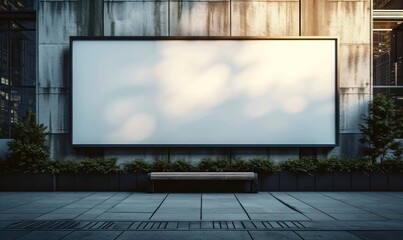 Blank white horizontal billboard on building wall. Mockup advertising board, digital display, showcase with urban background, Generative AI - obrazy, fototapety, plakaty