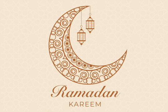 Ramadhan, Eid al-Fitr, Islamic calendar background greeting card with crescent moon decoration