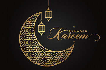 Ramadhan, Eid al-Fitr, Islamic calendar background greeting card with crescent moon decoration