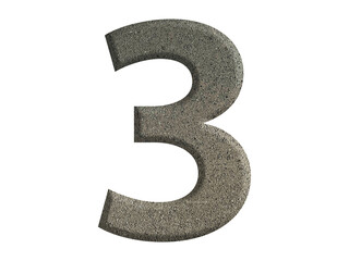 The shape of the number 3 is made of cement isolated on transparent background. Suitable for birthday, anniversary and Memorial Day templates