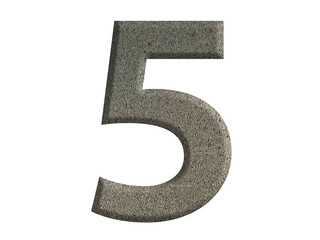 The shape of the number 5 is made of cement isolated on transparent background. Suitable for...