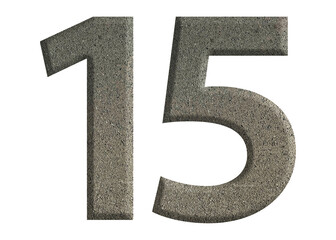 The shape of the number 15 is made of cement isolated on transparent background. Suitable for...