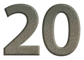 The shape of the number 20 is made of cement isolated on transparent background. Suitable for birthday, anniversary and Memorial Day templates