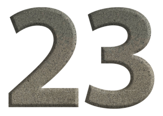 The shape of the number 23 is made of cement isolated on transparent background. Suitable for birthday, anniversary and Memorial Day templates