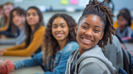 Fototapeta premium Group of Diverse High School Friends Sharing a Joyful Moment Together