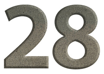 The shape of the number 28 is made of cement isolated on transparent background. Suitable for birthday, anniversary and Memorial Day templates