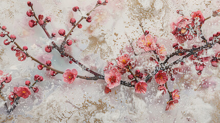 Pink flower blooms of the Japanese ume apricot tree.