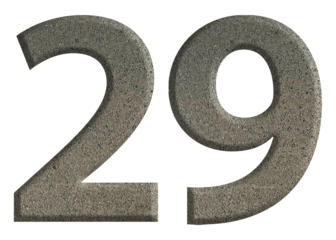 The shape of the number 29 is made of cement isolated on transparent background. Suitable for birthday, anniversary and Memorial Day templates