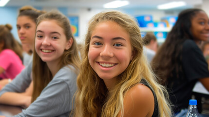 Fototapeta premium Group of Diverse High School Friends Sharing a Joyful Moment Together