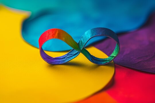 World Autism Awareness Day, Autism Acceptance Month concept.Autism infinity rainbow symbol sign on colorful background. Autism rights movement, neurodiversity, acceptance movement symbol, Generative A